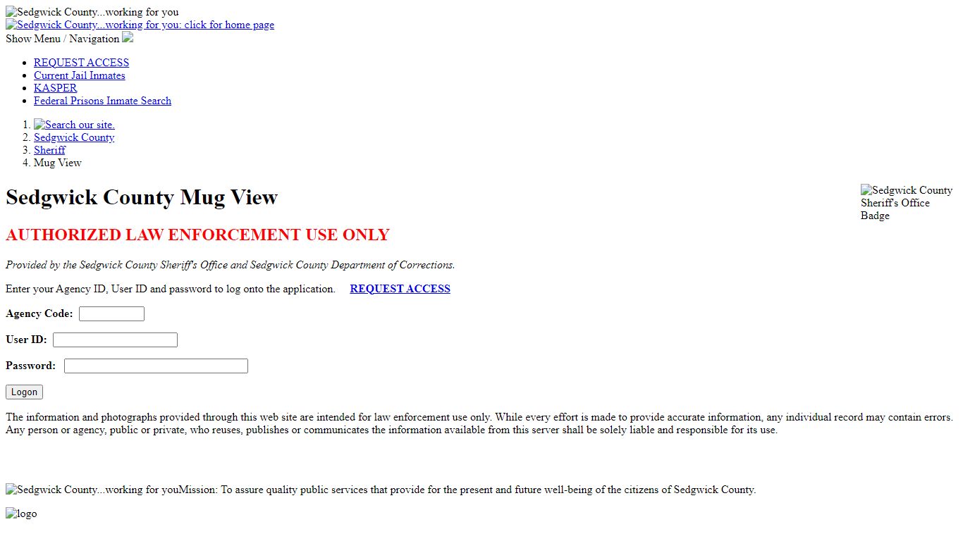 Sedgwick County, Kansas Mug View System