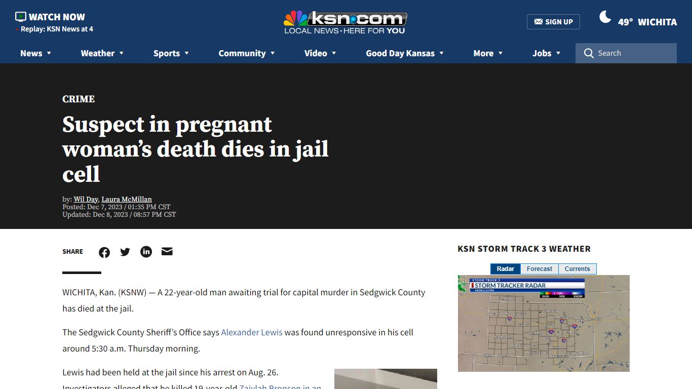 Inmate charged with murder dies in Sedgwick County Jail - KSN-TV